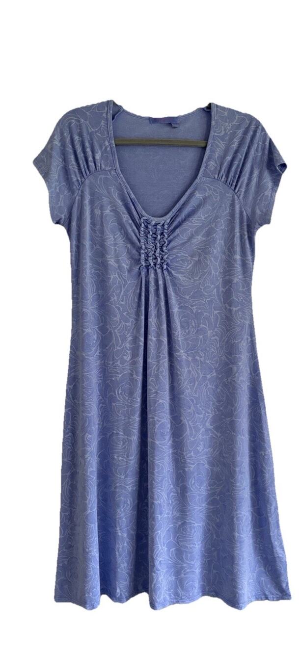 Fresh Produce Periwinkle Short Sleeve V Neck A-Line "Emma Dress" Size L (USA!)